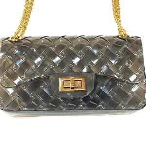 Crossi Transparent PVC Gray Purse Bag Shoulder Bag Handbag Clear Heavy Chain